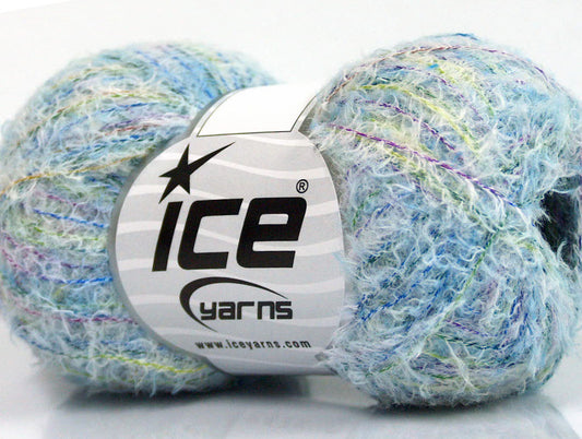 Lot of 8 Skeins ICE NAPOLI VISCOSE (90% Viscose) Yarn Blue Shades Yellow Green White