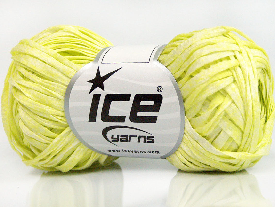 Lot of 8 Skeins ICE COTTON TAPE PRINT (100% Cotton) Yarn Neon Yellow White