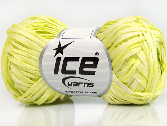 Lot of 8 Skeins ICE COTTON TAPE PRINT (100% Cotton) Yarn Neon Yellow White