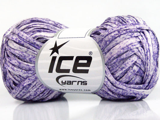 Lot of 8 Skeins ICE COTTON TAPE PRINT (100% Cotton) Yarn Lilac White