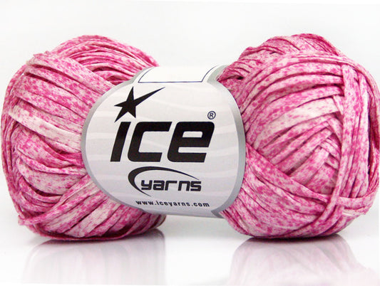Lot of 8 Skeins ICE COTTON TAPE PRINT (100% Cotton) Yarn Pink White