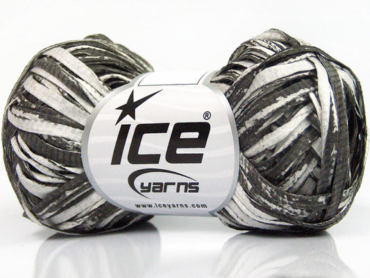 Lot of 8 Skeins ICE COTTON TAPE PRINT (100% Cotton) Yarn Dark Khaki White