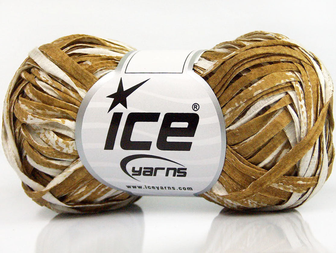 Lot of 8 Skeins ICE COTTON TAPE PRINT (100% Cotton) Yarn Olive Green White