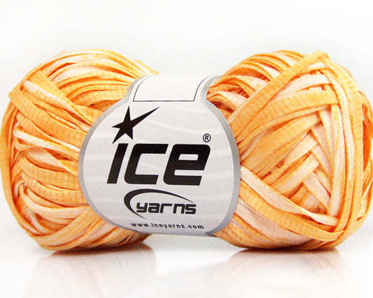 Lot of 8 Skeins ICE COTTON TAPE PRINT (100% Cotton) Yarn Light Orange White