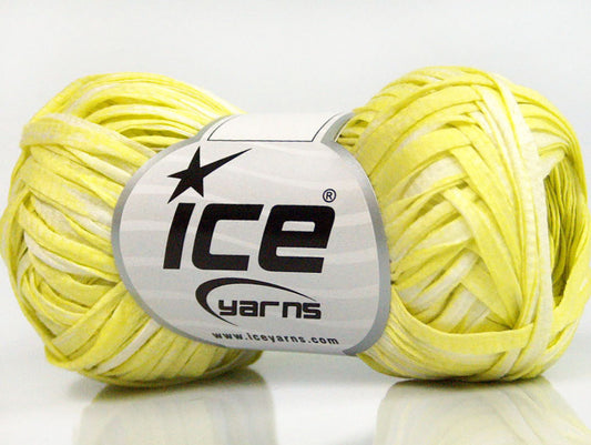 Lot of 8 Skeins ICE COTTON TAPE PRINT (100% Cotton) Yarn Neon Yellow White