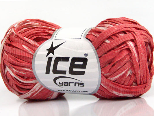 Lot of 8 Skeins ICE COTTON TAPE PRINT (100% Cotton) Yarn Marsala Red White