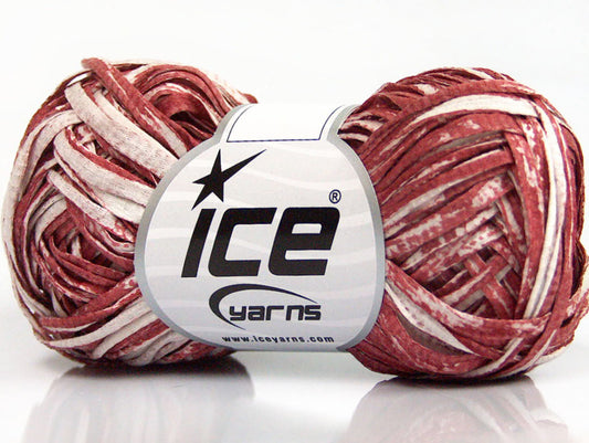 Lot of 8 Skeins Ice Yarns COTTON TAPE PRINT (100% Cotton) Yarn Light Burgundy White