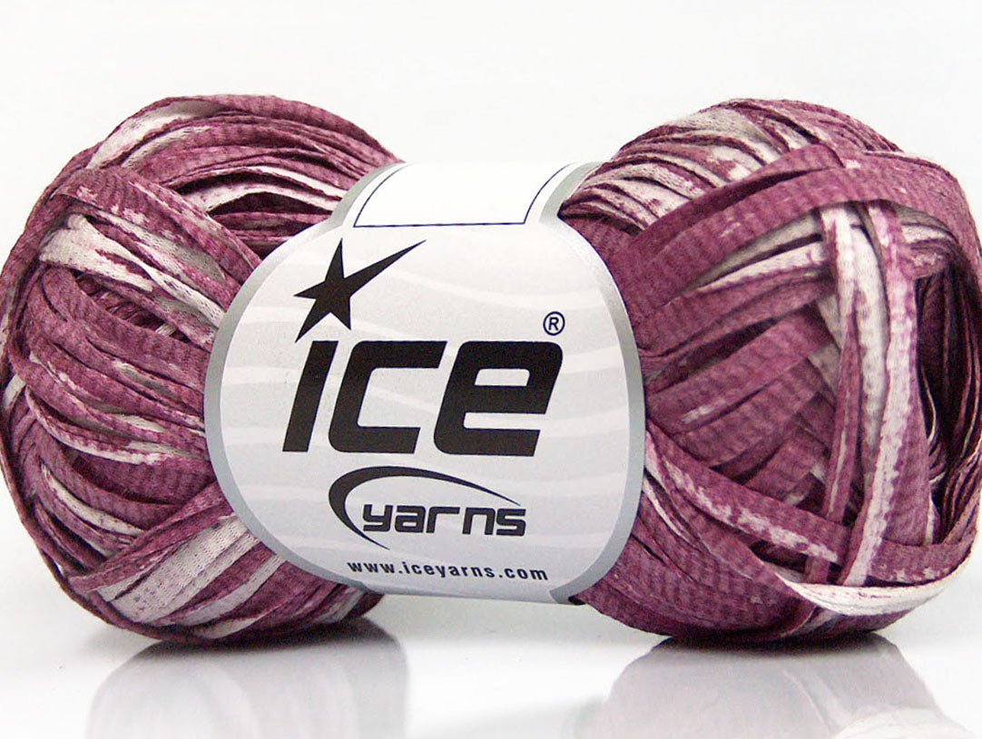 Lot of 8 Skeins ICE COTTON TAPE PRINT (100% Cotton) Yarn Dark Orchid White