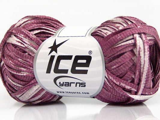 Lot of 8 Skeins ICE COTTON TAPE PRINT (100% Cotton) Yarn Dark Orchid White