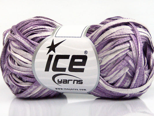 Lot of 8 Skeins ICE COTTON TAPE PRINT (100% Cotton) Yarn Lilac White
