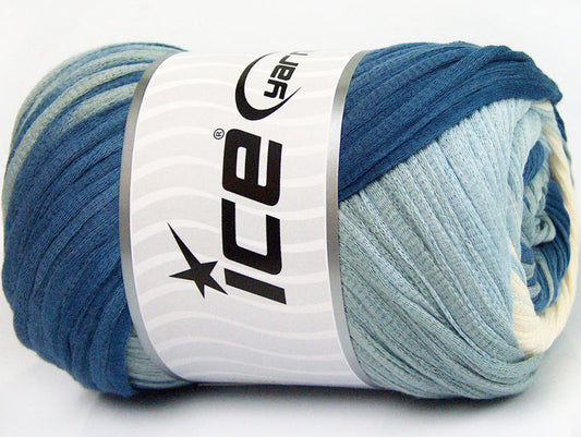 Lot of 4 x 100gr Skeins ICE COTTON TAPE COLOR (100% Cotton) Yarn Blue Shades Cream