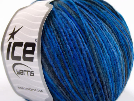 Lot of 8 Skeins ICE WOOL CORD LIGHT (50% Wool) Hand Knitting Yarn Blue Shades