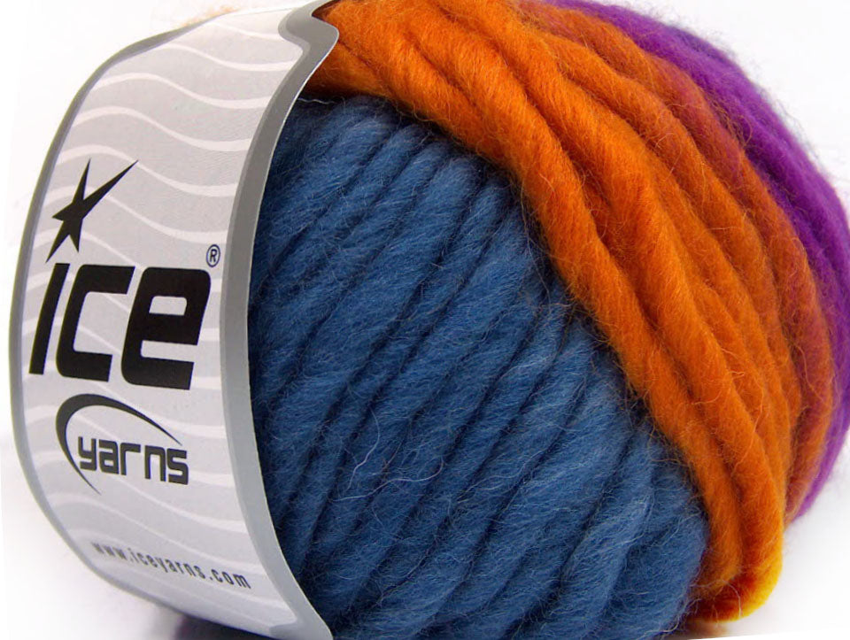 Lot of 8 Skeins ICE PURE WOOL CHUNKY (100% Wool) Yarn Gold Fuchsia Blue