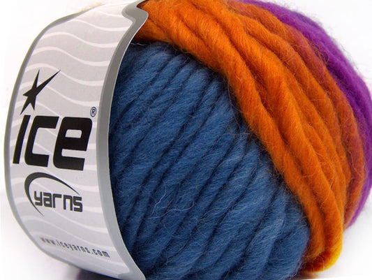 Lot of 8 Skeins ICE PURE WOOL CHUNKY (100% Wool) Yarn Gold Fuchsia Blue