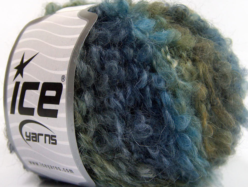 Lot of 8 Skeins ICE SALE BOUCLE (40% Mohair) Yarn Blue Shades Green Shades