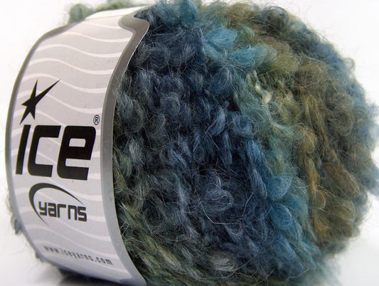 Lot of 8 Skeins ICE SALE BOUCLE (40% Mohair) Yarn Blue Shades Green Shades