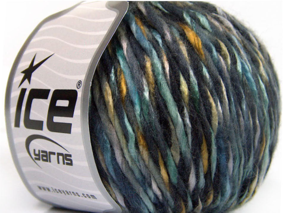 Lot of 8 Skeins ICE SALE WINTER (50% Wool) Yarn Black Blue Shades Gold