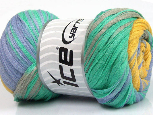 Lot of 4 x 100gr Skeins ICE COTTON TAPE COLOR (100% Cotton) Yarn Mint Green Grey Blue Gold