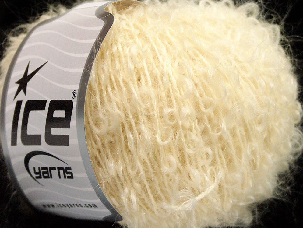Lot of 8 Skeins ICE BOUCLE MOHAIR WORSTED (20% Mohair 25% Wool) Yarn Cream