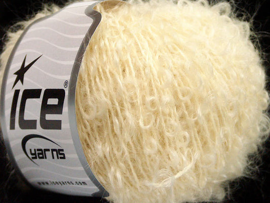 Lot of 8 Skeins ICE BOUCLE MOHAIR WORSTED (20% Mohair 25% Wool) Yarn Cream