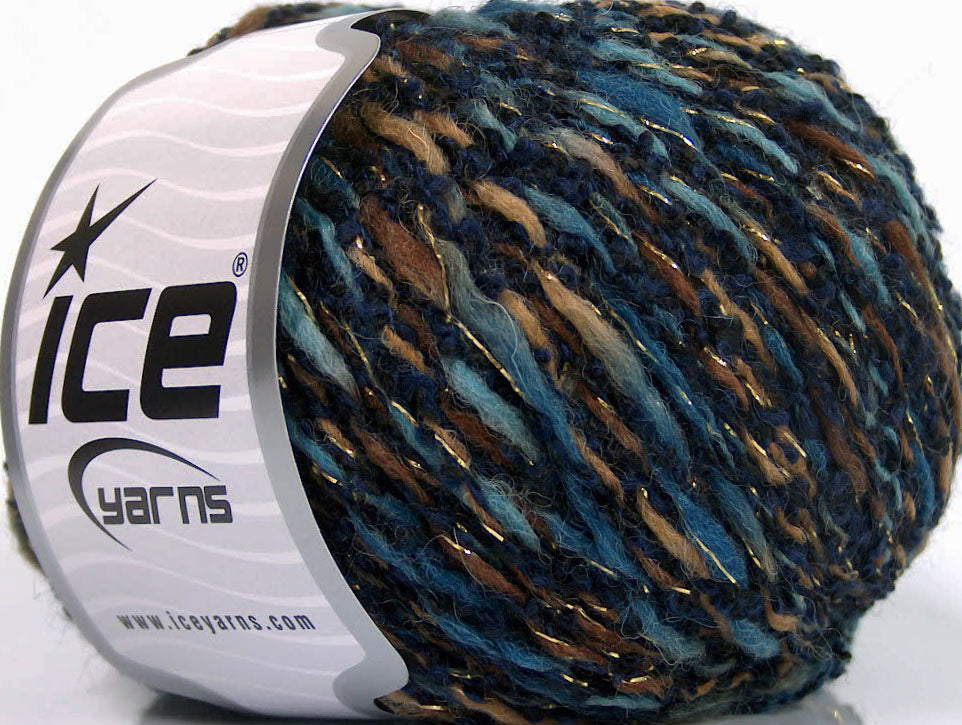Lot of 8 Skeins ICE SALE WINTER (40% Wool) Yarn Navy Blue Shades Brown Shades Gold
