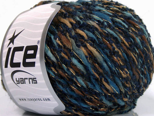 Lot of 8 Skeins ICE SALE WINTER (40% Wool) Yarn Navy Blue Shades Brown Shades Gold