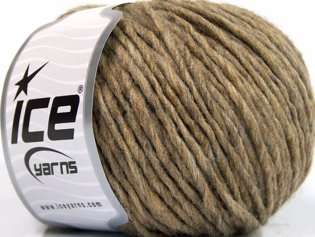 Lot of 8 Skeins ICE WOOL CORD BULKY (50% Wool) Hand Knitting Yarn Camel Melange
