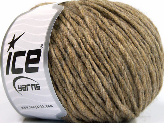 Lot of 8 Skeins ICE WOOL CORD BULKY (50% Wool) Hand Knitting Yarn Camel Melange