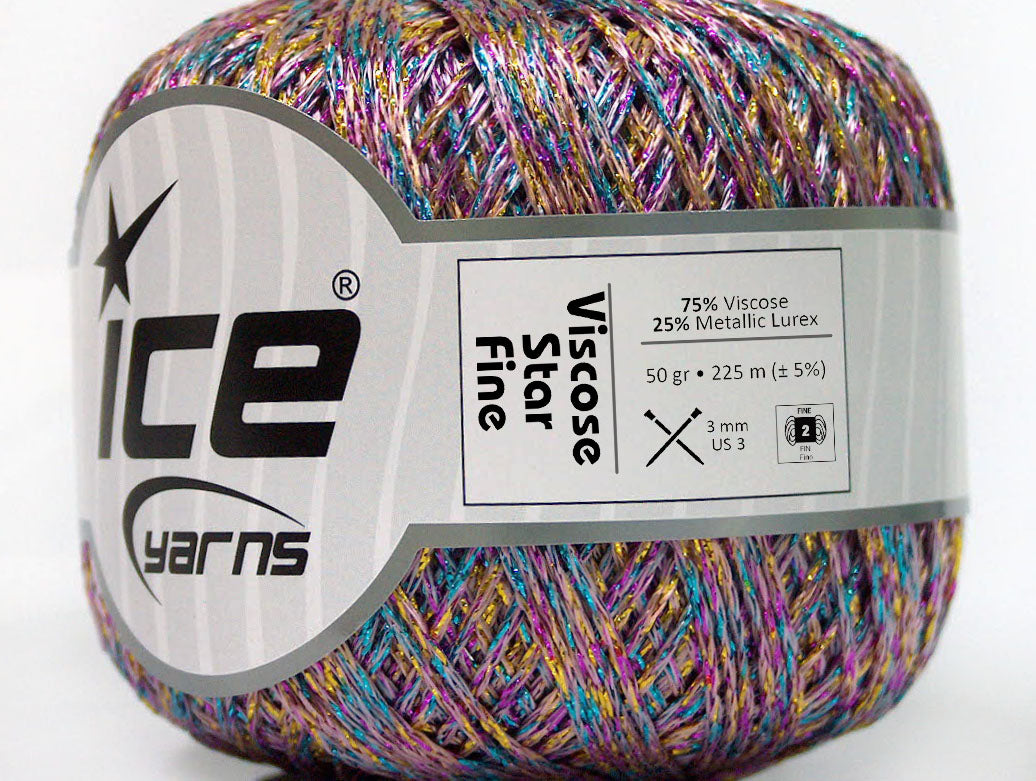 Lot of 6 Skeins ICE VISCOSE STAR FINE (75% Viscose) Yarn Pink Lilac Blue Gold