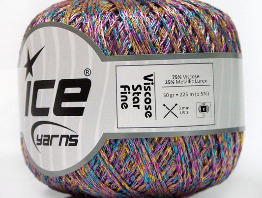 Lot of 6 Skeins ICE VISCOSE STAR FINE (75% Viscose) Yarn Pink Lilac Blue Gold