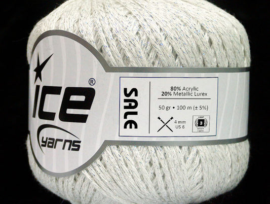 Lot of 6 Skeins ICE VISCOSE STAR (85% Viscose) Hand Knitting Yarn White Silver