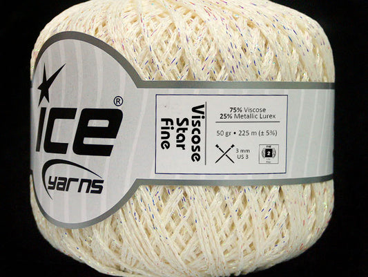 Lot of 6 Skeins Ice Yarns VISCOSE STAR FINE (75% Viscose) Yarn Cream Iridescent