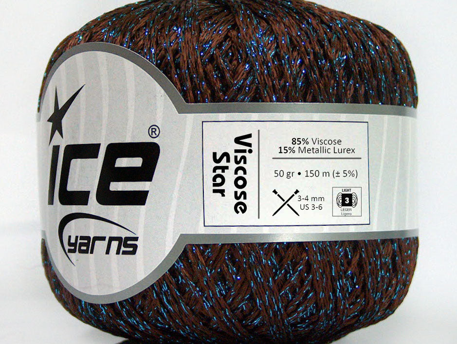 Lot of 6 Skeins ICE VISCOSE STAR (85% Viscose) Yarn Dark Brown Blue