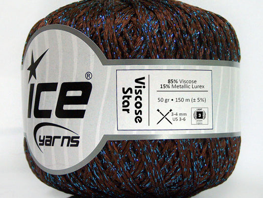Lot of 6 Skeins ICE VISCOSE STAR (85% Viscose) Yarn Dark Brown Blue