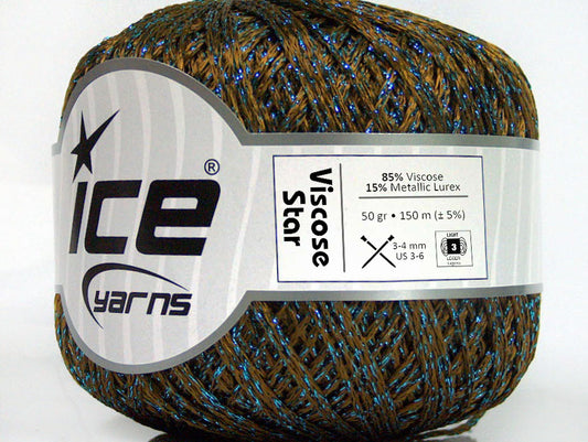 Lot of 6 Skeins ICE VISCOSE STAR (85% Viscose) Hand Knitting Yarn Khaki Blue