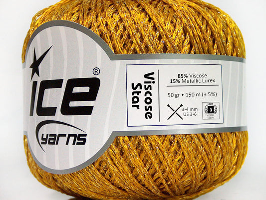 Lot of 6 Skeins ICE VISCOSE STAR (85% Viscose) Hand Knitting Yarn Gold