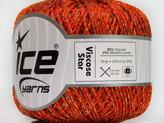 Lot of 6 Skeins ICE VISCOSE STAR (85% Viscose) Hand Knitting Yarn Orange Gold