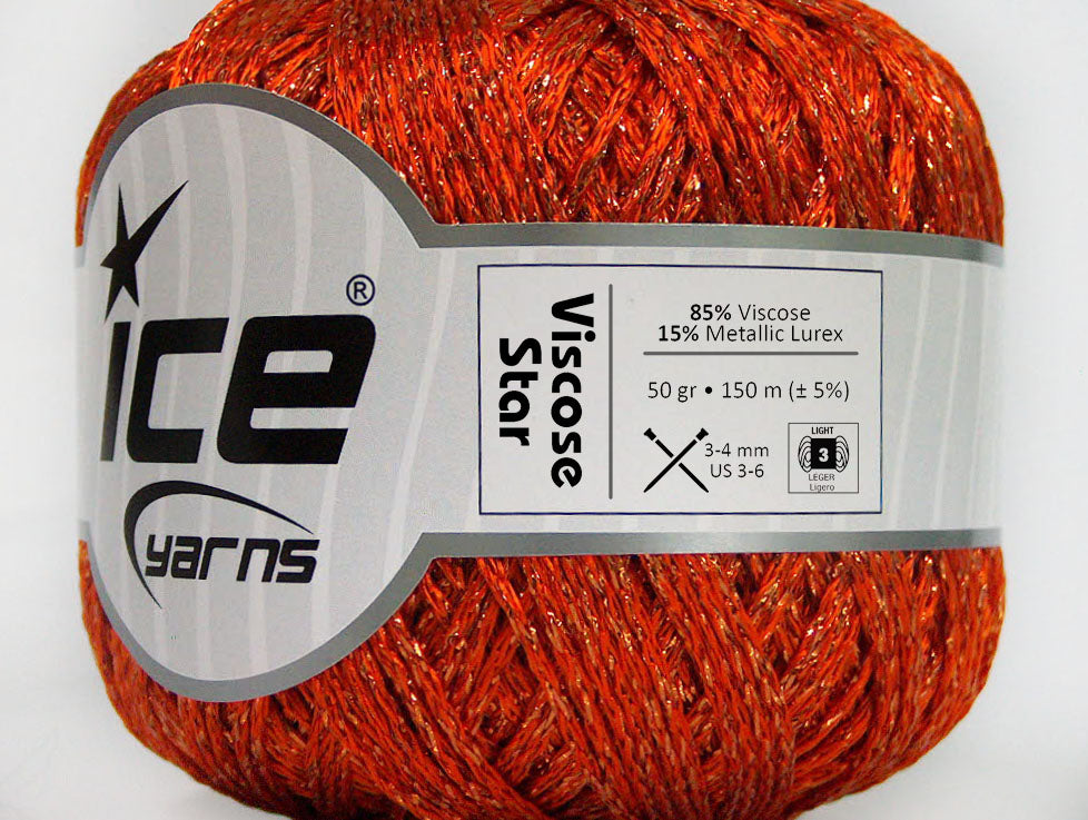 Lot of 6 Skeins Ice Yarns VISCOSE STAR (85% Viscose) Yarn Orange Copper