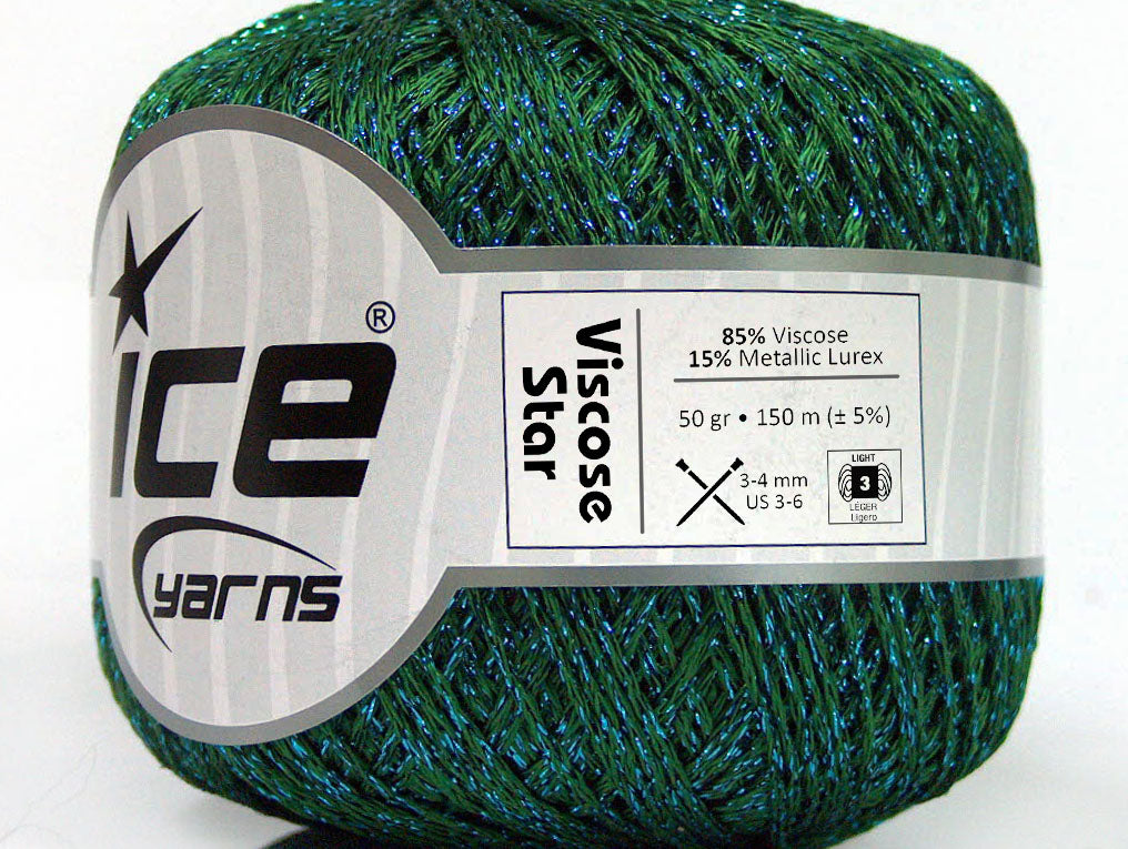 Lot of 6 Skeins ICE VISCOSE STAR (85% Viscose) Hand Knitting Yarn Green Blue