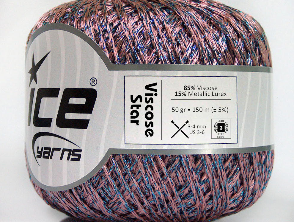 Lot of 6 Skeins Ice Yarns VISCOSE STAR (85% Viscose) Yarn Pink Blue