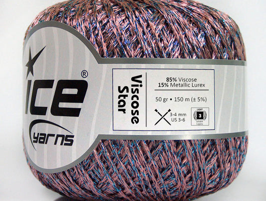 Lot of 6 Skeins Ice Yarns VISCOSE STAR (85% Viscose) Yarn Pink Blue