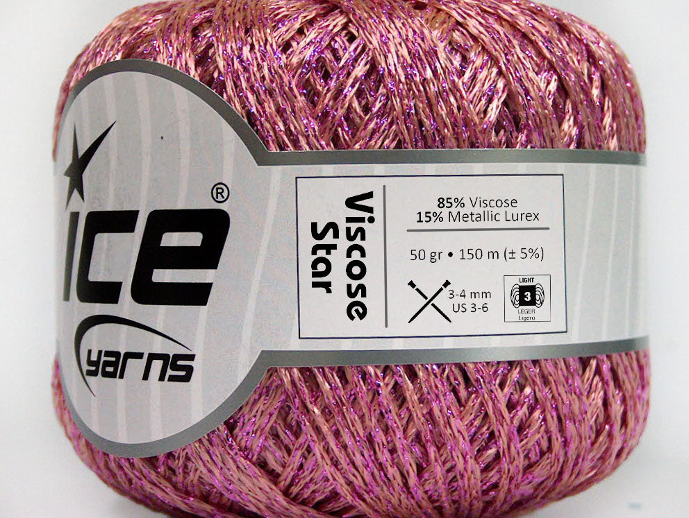 Lot of 6 Skeins Ice Yarns VISCOSE STAR (85% Viscose) Hand Knitting Yarn Pink