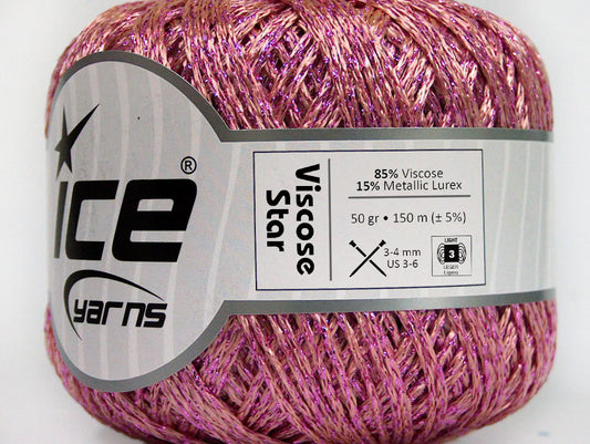 Lot of 6 Skeins Ice Yarns VISCOSE STAR (85% Viscose) Hand Knitting Yarn Pink