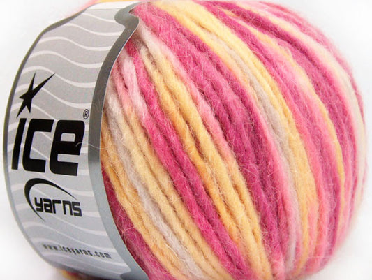 Lot of 8 Skeins ICE WOOL CORD ARAN (50% Wool) Yarn Pink Shades Yellow White