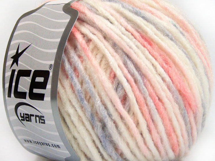 Lot of 8 Skeins ICE WOOL CORD ARAN (50% Wool) Yarn White Light Salmon Light Lilac