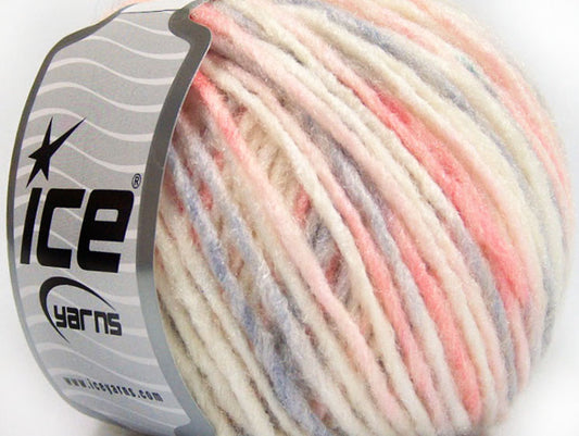 Lot of 8 Skeins ICE WOOL CORD ARAN (50% Wool) Yarn White Light Salmon Light Lilac