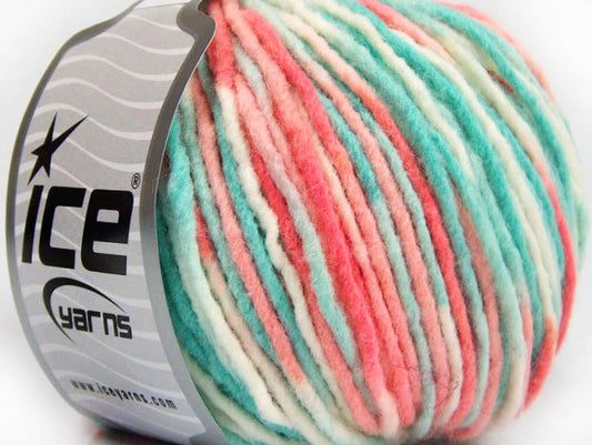 Lot of 8 Skeins ICE WOOL BULKY COLOR (40% Wool) Yarn Mint Green Salmon White