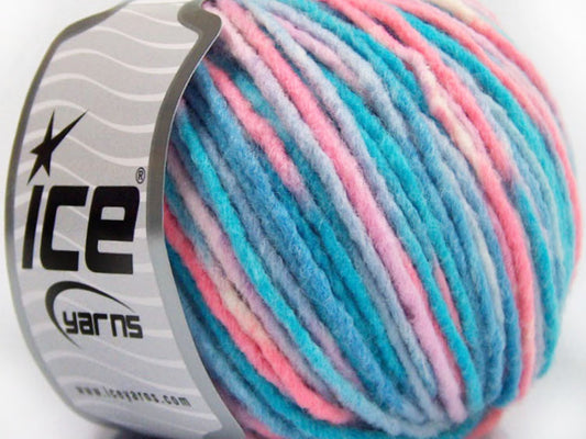 Lot of 8 Skeins ICE WOOL BULKY COLOR (40% Wool) Yarn Blue Shades Salmon White