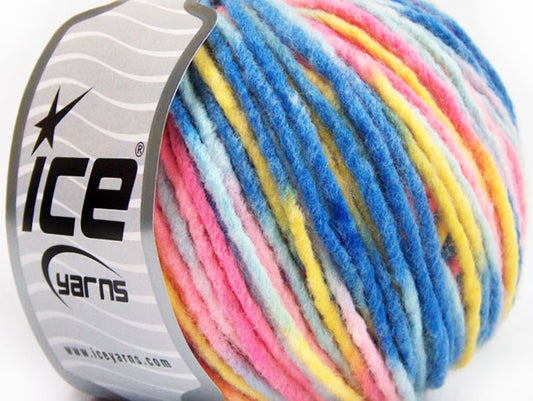 Lot of 8 Skeins ICE WOOL BULKY COLOR (40% Wool) Yarn Blue Shades Pink Yellow Green