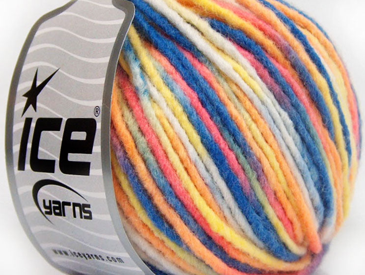 Lot of 8 Skeins ICE WOOL BULKY COLOR (40% Wool) Yarn Yellow Blue Salmon White